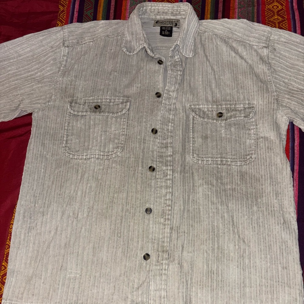 Vintage 90’s Protest Clothing corduroy beige button down shirt